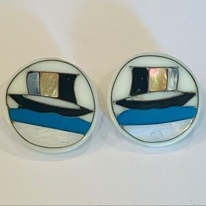 Shell Inlaid boat nautical large round 80s